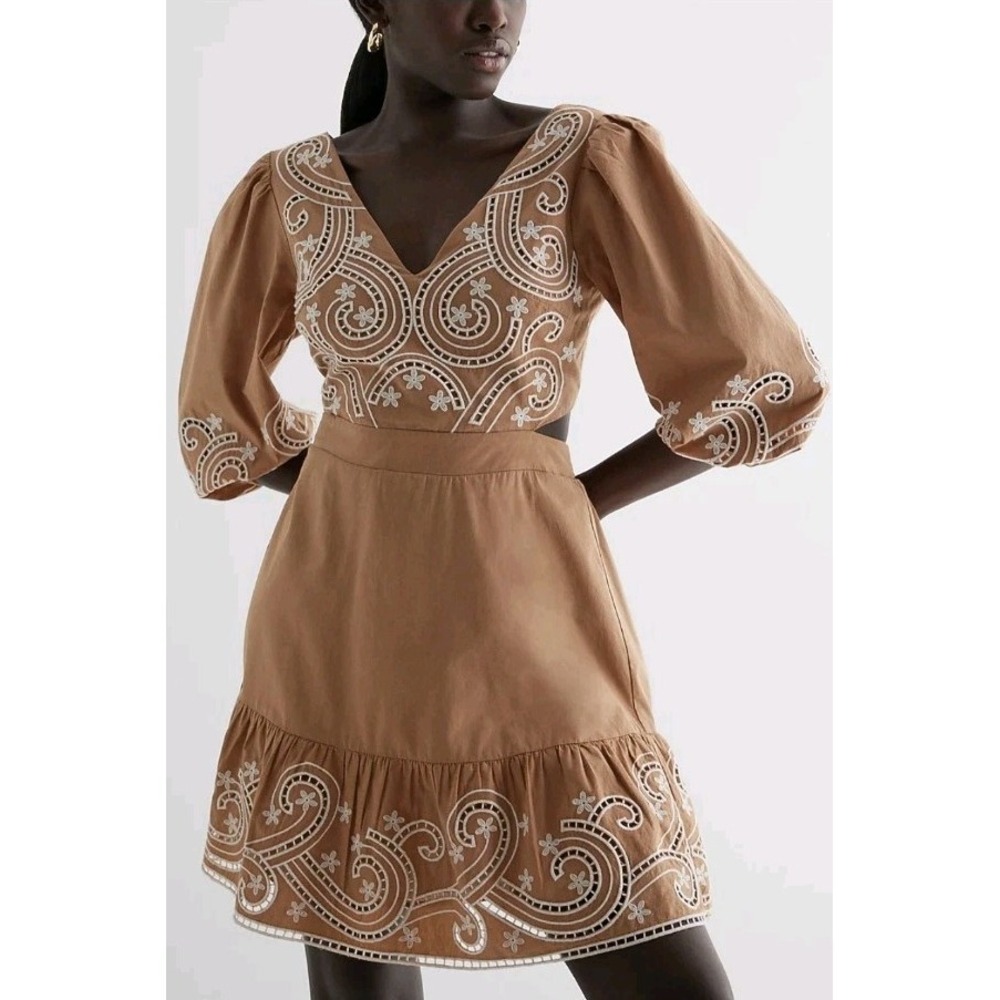 Express Mini Dress Women XL Poplin Embroidered Eyelet Cottagecore Boho Coquette